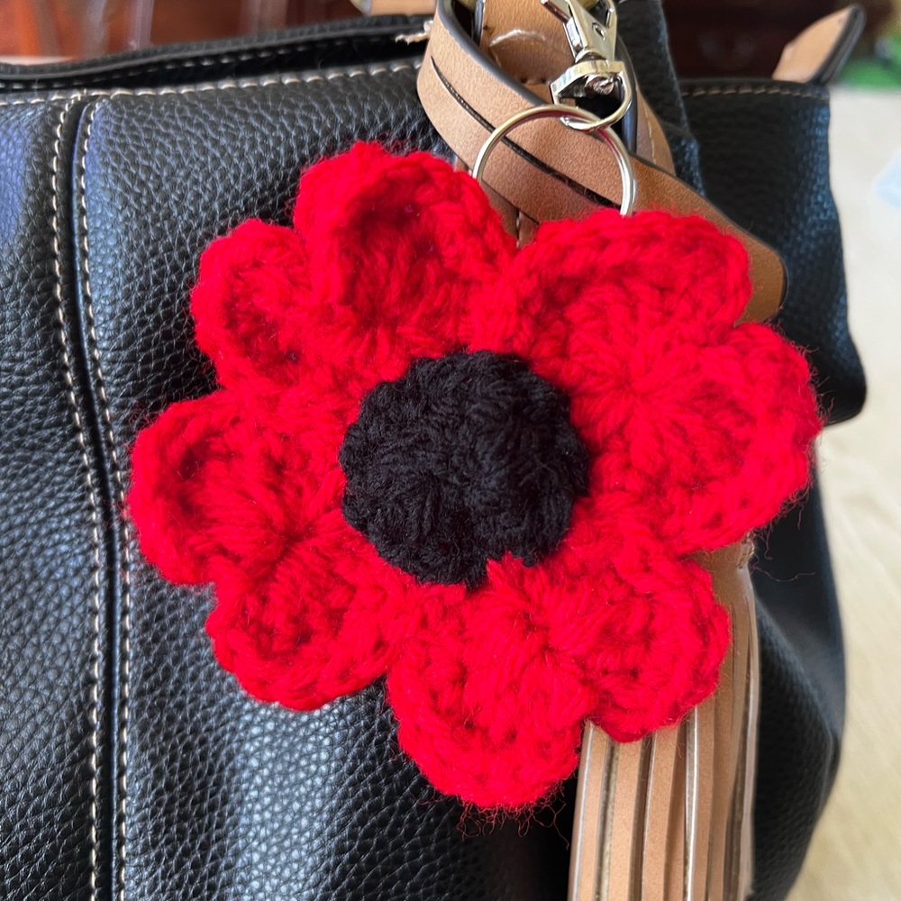 3/$20 Hand Crocheted Red Poppy Flower Keychain! - Picture 3 of 9